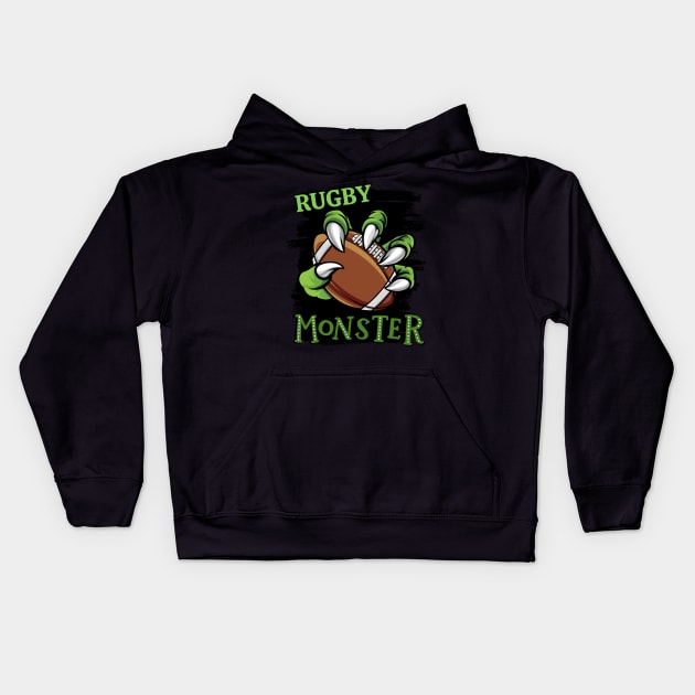 Rugby monster sport Gift for Rugby player love Rugby funny present for kids and adults Kids Hoodie by BoogieCreates